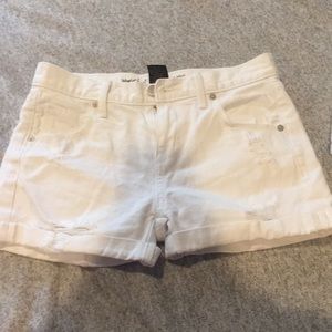 MOSSIMO, white, ripped, jean shorts.